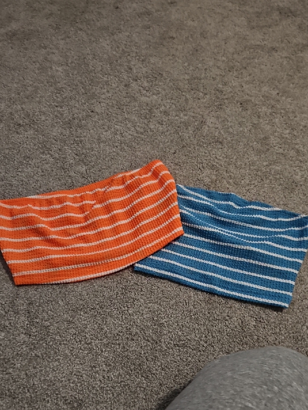 SHEIN Orange & Blue Striped Knit Tube Crop Tops